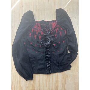 Tripp NYC Womens Black Red Embroidered Corset Lace Up Top Gothic EG4607X Size 0